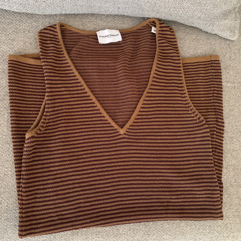 Claudie Pierlot Brown Knit V-Neck Tunic/Tank
